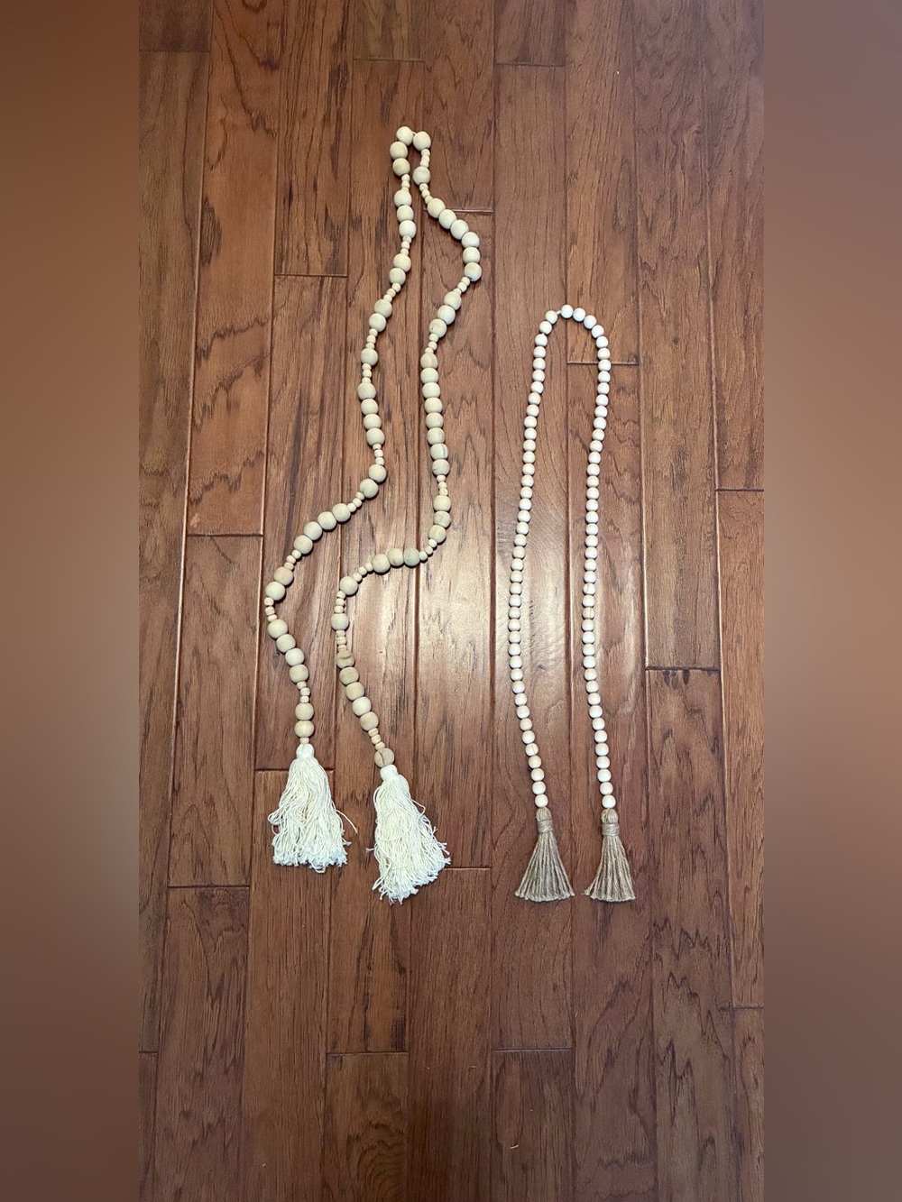 Lot of 2 Farmhouse/Boho Wood Bead Garlands 79” & 57”